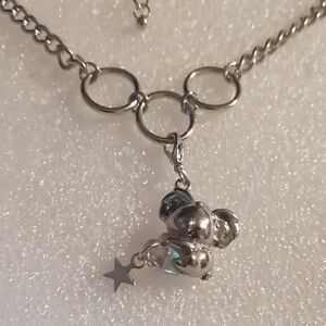 Silver Koala  Charm Necklace 16 In Long Holding Heart Crystal